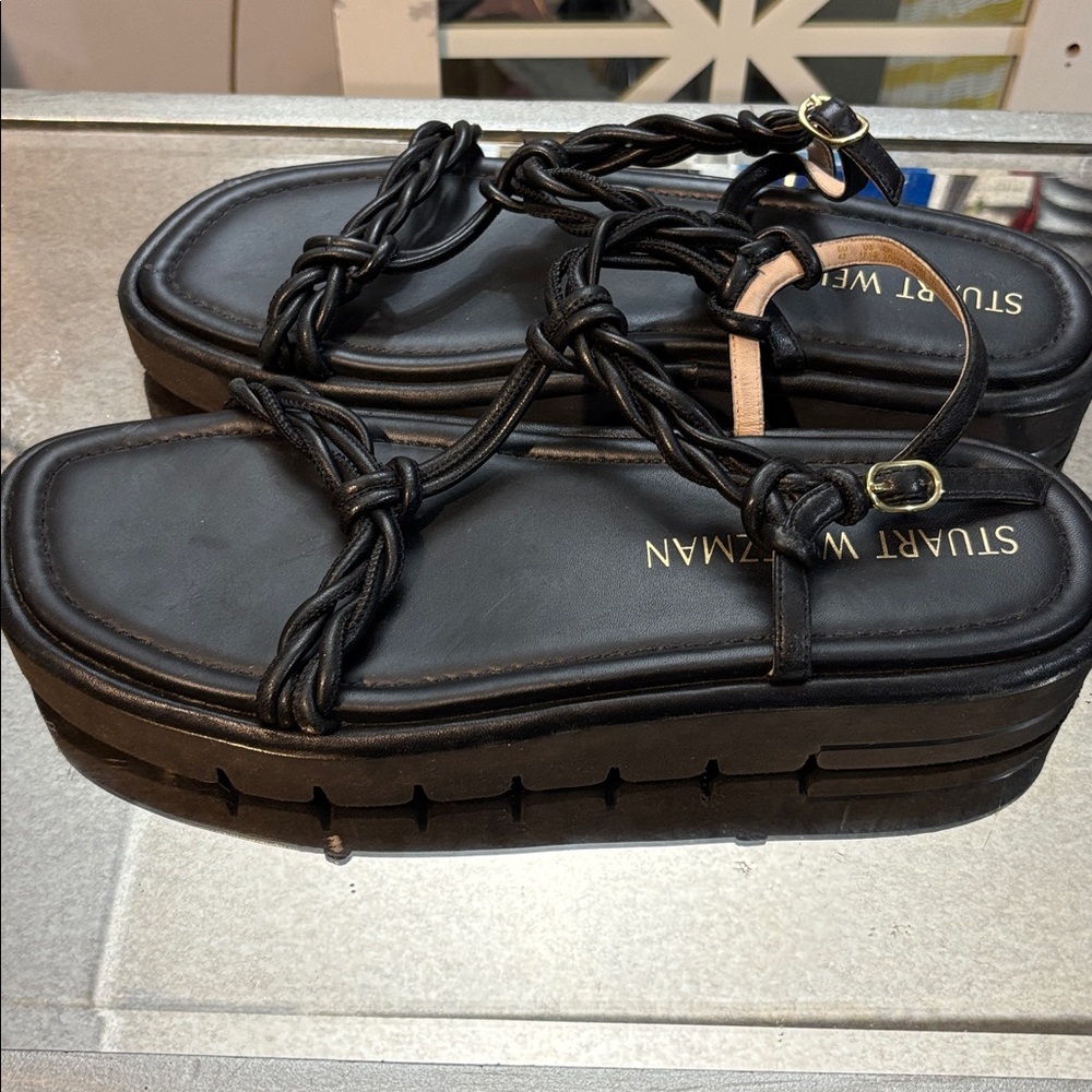 Stuart Weitzman Black Braided Slingback Platform Sandals 11.5 - Picture 3 of 6